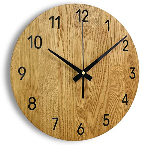 SENTOP Wanduhr aus Holz MAS002, Wanduhr aus Eiche, Moderne Wanduhr, Heimdekoration, Wanduhr aus echtem Eichenholz, Große Wanduhr aus Holz, Einzigartige Wanduhr aus Holz, Eiche - Bernstein, 30 cm