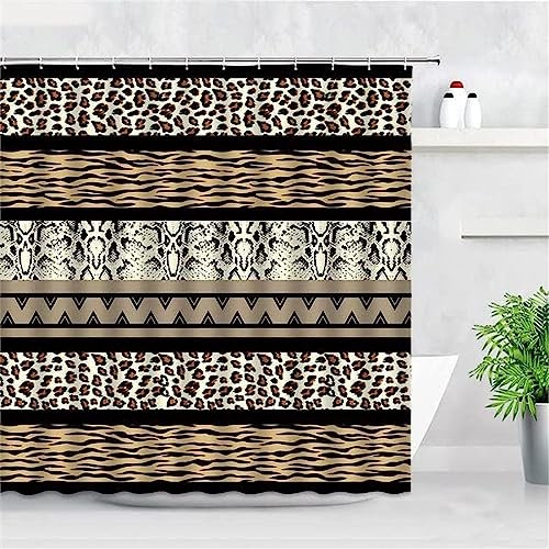 ENFETE Duschvorhang 120x200cm Leopard Duschvorhang Antischimmel Wasserdicht Streifen Shower Curtains Geeignet für Badezimmer Badewanne mit 8 Kunststoffhaken