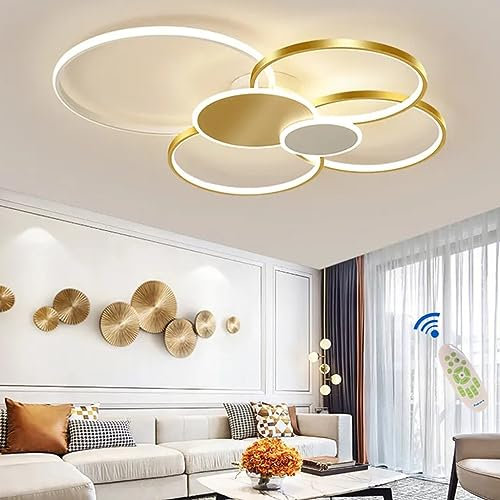 LED Deckenlampe Dimmbar Modern Deckenleuchte Wohnzimmer Gold Deckenlicht Kronleuchter Acryl Lampenschirm Einstellbar Lichtfarbe/Helligkeit Schlafzimmerlampe Restaurant (Gold)