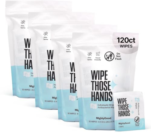 Wipe Those Hands On-The-Go Hand Sanitizing Wipes Bulk Pack - 4 Packs of 30 Individually Wrapped Wipes, 120 Total - Alcohol & Fragrance-Free - Kills Germs Fast - Travel Essentials
