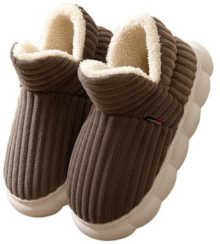 NIBESSER Pantofole Stivaletto Donna Uomo Invernali Calde Pantofole Stivaletti da Casa Pelose Comode Stivali Mini Boots Donna Antiscivolo Pantofole Chiuse in Pile per Interno Esterno, Marrone, 42/43 EU