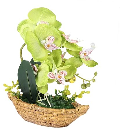 Künstlicher Orchideen Bonsai Pflanzenornament Groß aus Seidenblüten Grün | Zuhause und Seniorenheime, Pflegefrei ohne Gießen, Langlebig, Formstabil, Dekorativer Blumentopf