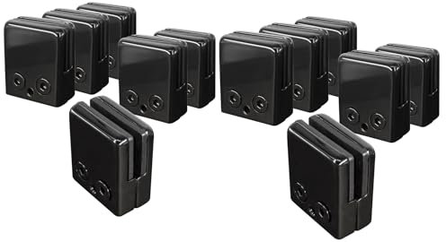 Cokritsm 12 pezzi Morsetti per vetro 8-10 mm in acciaio inossidabile 304, clip in vetro, staffa regolabile in vetro posteriore piatto per corrimano scale balaustra, supporto per scale Nero