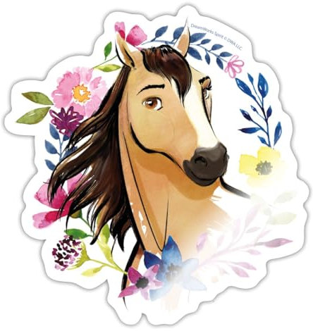 Spreadshirt Spirit Wildhengst Wildpferd Blumenkranz Sticker, 10 x 10 cm, Weiß glänzend