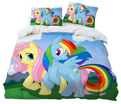 SENTUBILA Twilight Sparkle Bettwäsche Freunde 135x200,Bettbezug Kinderbettwäsche,Pony Bettwäsche Mädchen.bettwäsche Rosa,deko Für Zimmer (C,135x200cm+80x80cmx1)