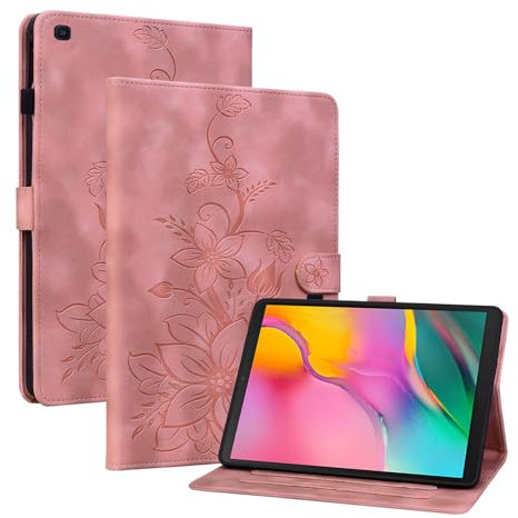 Rosbtib Custodia Cover per Samsung Galaxy Tab A 10.1 Pollici 2019 (SM-T510/ T515), Slim Fit Folio Pieghevole Cover Protettiva con Slot per schede Chiusura Magnetica Cover Galaxy Tab A, Gigli Rosa