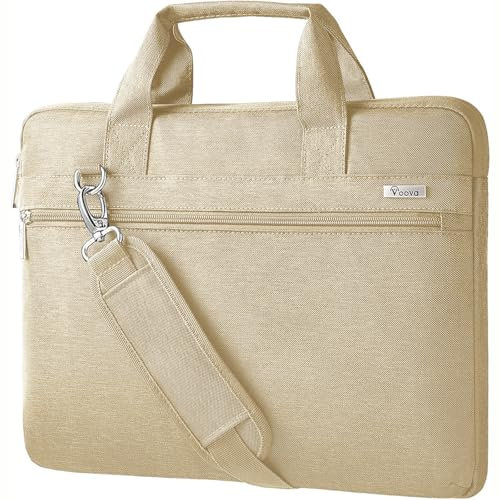 Voova Laptoptasche Damen Notebook 17 17,3 Zoll Laptop Tasche Umhängetasche Tragetasche 360° Schutz Wasserdicht Stoßfest Notebooktasche 17.3 Beige Aprikose