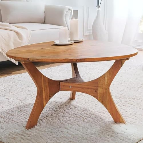 Design Couchtisch BELLEZA 70cm Akazie Brown Nierentisch dreieckig oval