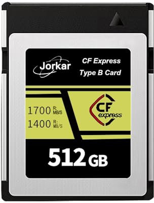 Jorkar CFexpress Type B Carte Mémoire 512Go Gold pour Caméra Nikon Z6/Z7/Z9/D6/D5/D850/D500, pour Canon EOS-1DX/C300/C500/R5 R5C R3, pour Panaso GH6/S1/S1R/S1K, DJI Ronin 4D,jusqu'à 1700MB/s