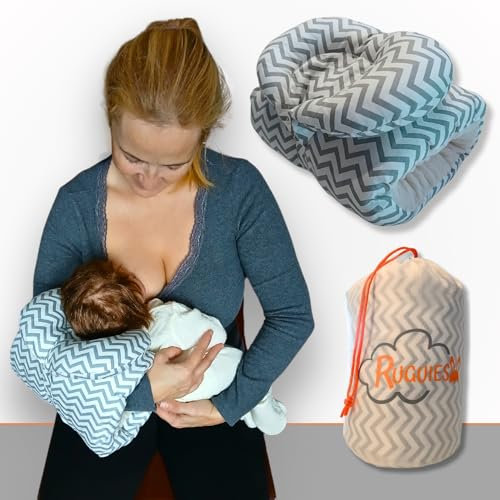 RUGUIES- Ergonomisches Stillkissen für Neugeborene + Anti-Reflux-Kissen für den Kopf des Babys in einem Winkel von 45 Stillen oder Flaschenfütterung- tragbar- Oeko TEX.