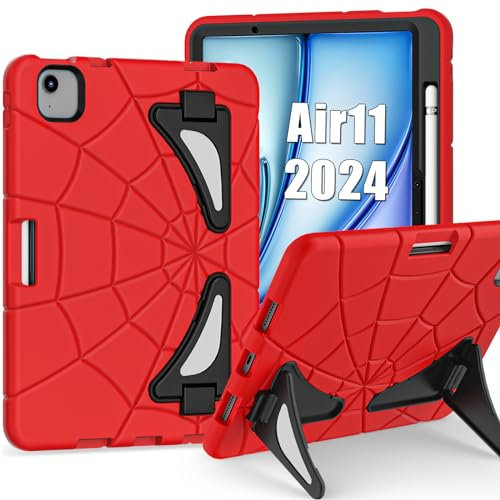 Unichthy Kids Case for iPad Air 11 inch (M3 2025 /M2 2024) Kickstand Cover for Boys Girls Shockproof Hybrid Thickned Cornor Impact Protection for 2024/2025 11-inch iPad Air Red/Black
