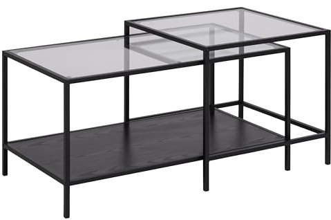 möbelando Satztisch >Seaford< (2-teilig) in Klar, Glas, Stahl - 90x50x55cm (BxHxT)