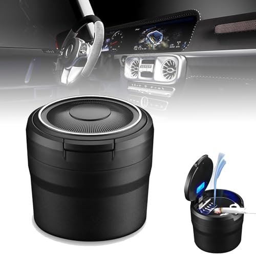 Auto Aschenbecher für Audi A1 GB Sportback 5-Door, Geruchssicher Abnehmbarer Rauchfreier mit Deckel und LED Staubdicht,A/Black