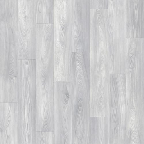 Vinyl Flooring Grey Oak Wood Plank Effect Felt Backed Roll Lino Kitchen Bathroom (3m x 2.5m)