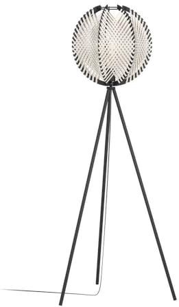 Eglo Lampadaire trépied Waverton, luminaire intérieur sur pied en bois noir et textile beige, lampe de salon tripode, douille E27