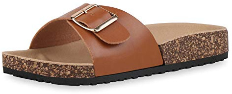 Giralin Damen Sandalen Pantoletten Bequeme Sommer Schuhe Korkoptik Hausschuhe Flats Strandschuhe Schlappen Pool Slides 180325 Hellbraun 42