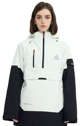 HIGH EXPERIENCE Skijacke Snowboard Anorak Mantel Pullover Baggy Snow Hooded Insulated Hoodie Wasserdicht Warm für Damen Herren, Schwarz-Weiß, Medium