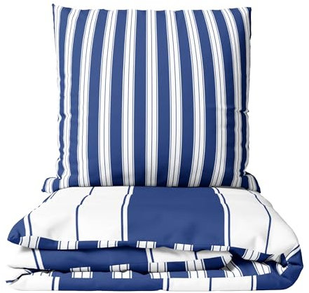 Leonado Vicenti 4tlg. Bettwäsche Set blau 135x200 cm Bezug 80x80 cm Kissenbezug gestreift Baumwolle mit verdecktem Reißverschluss Wendebettwäsche