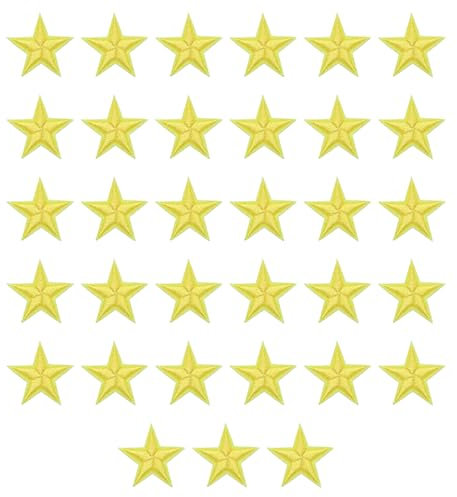 sourcing map 33 Pcs 5Star Patches Iron on Patches, Yellow Sew Embroidered Patches Appliques Embellishments 1.1IN Repair Patch for DIY Garment Craft Backpack Clothes Gift Decorations