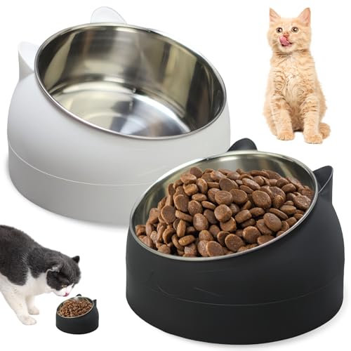 2 Pièces Gamelle Chat Surélevée, Bol pour Chat, Bol Surélevé en Acier Inoxydable, Gamelle pour Chat Incliné à 15°, Gamelle à Nourriture, Détendre la Colonne Cervicale, pour Chat Chiots Lapins