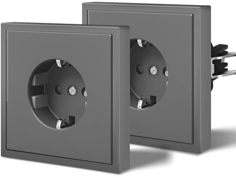 BSEED Enchufe de Pared con Garfio,Mate Enchufes Estándar,Enchufes con Seguridad infantil,Fácil Instalación,C-Series,16A 250V,1 Enchufe - 2 Paquetes,80mm Gris