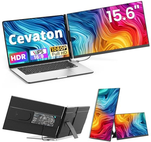 Cevaton Laptop Screen Extender - 15.6 FHD 1080P Portable Monitor, Detachable & Plug and Play Dual Monitor Extender for 13-17.3 Laptops, Compatible with Wins/Mac/Android/Chrome