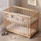 Trimigo 6-in-1 Babybett wandelbar zu Beistellbett, Kinderbett, Stubenwagen, Kinderschreibtisch, Schlafsofa,unlackierte Buche, 8-Fach höhenverstellbar，Babybett inklusive Matratze