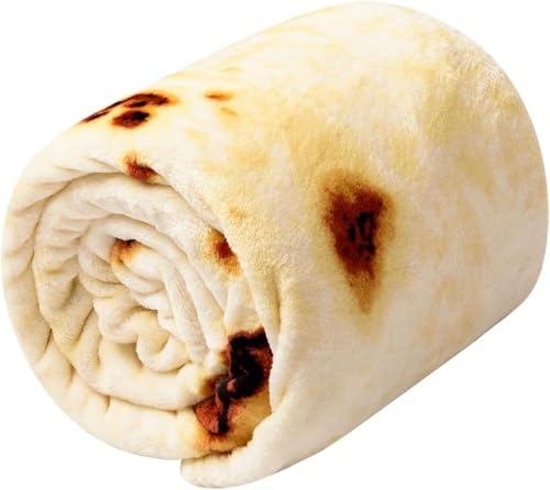 JRDSEUKO Burritos Tortilla-Überwurfdecke, doppelseitig, originelle Tortilla-Decke, lustige, realistische Lebensmitteldecke, 300 g/m², weiche und bequeme Flanelldecke, 150 cm