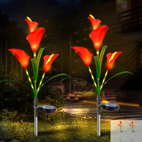 JIMACRO 2 PCS Solarblumen für Außen Deko,32 LED Solar Blumen Außen Wetterfest, Wasserdicht Solarlampen für Außen Garten und Hof (Rot)
