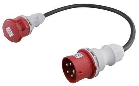 Pqahffowr Adaptateur 5 Broches, Prise de Couplage 32 A à 16 A [Triphasé, 400 V] Câble Flexible Adaptateur à Courant Élevé, Classe de Protection IP44