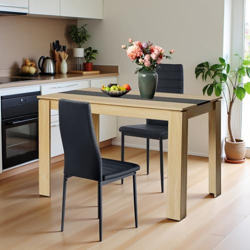 FURNITABLE Esstisch mit 2 Stühlen Esszimmergruppe, 2er Set Esszimmerstühle und Rechteckig Holztisch Essgruppe für Wohnzimmer Küche Büro(120 * 70cm Tisch+2 Schwarz Stühle)