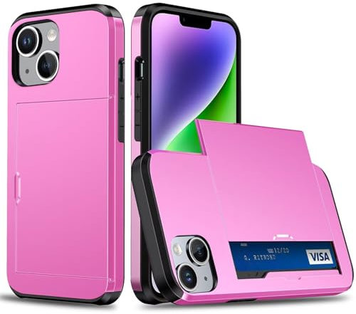 FERLAN Compatibile con Cover Portafoglio per iPhone 14,con Porta Carte,TPU Bumper Silicone Slot Nascosto Scorrevole (Rosa)