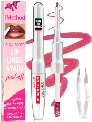 iMethod Lip Liner Stain – Lippenfarbe, 2-in-1-Abzieh-Lippenfarbe mit zwei Enden und Pinzette, natürlich, langanhaltend, einfach anzuwenden, für alle Hauttypen, hält den ganzen Tag, Rose