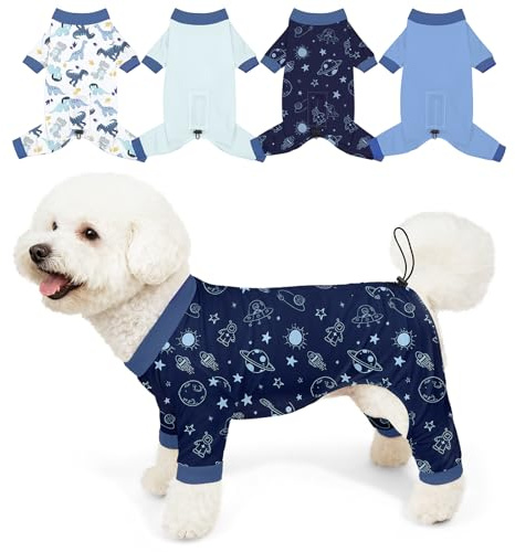 Bienbee Dog Pajamas, 4 Pack Dog Recovery Suit Shedding Suit Cute Soft Puppy Clothes Dogs Pjs Onesies Jammies Adjustable Breathable & Stretchy Clothes for Small Medium Large Dogs Girl Boy Puppy-M