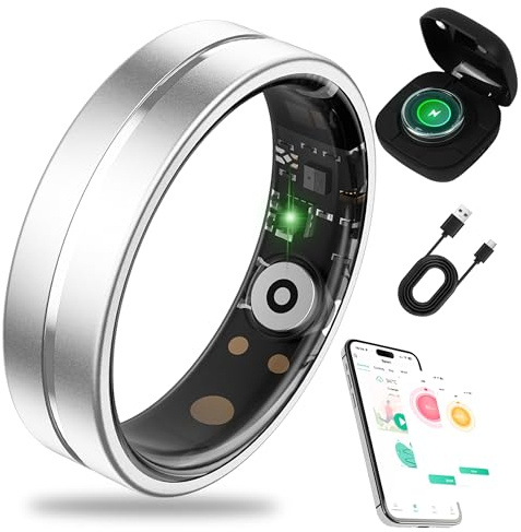 Takibird Ring R7, Smart Ring, Fitness & Activity Tracker, Blood Pressure Heart Rate & SpO₂Monitor, IP68 Waterproof, Easy Operation, Health Ring for Seniors&Everyday Fitness Enthusiast, Sliver, Size 10