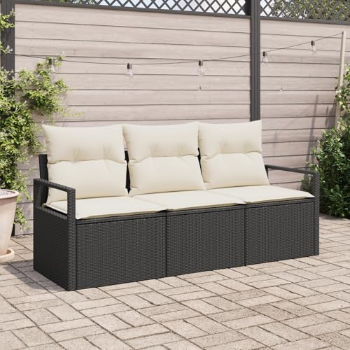 WEMYUFURN Modernes Outdoor-Sofa-Set aus Poly-Rattan in Schwarz-Creme, Modulares Gartensofa mit Wetterfester Bauweise, Bequeme Sitzgruppe für Terrasse und Balkon, Verstellbare Füße