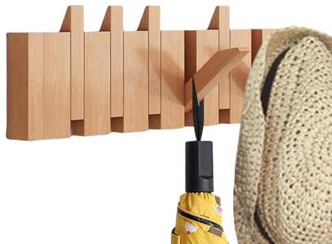 Regal mit Wandhaken für Klavier, dekorative Garderobe zur Wandmontage mit Klaviertasten-Design, rustikale Garderobe aus Holz mit Haken für Taschen, Hüte, Mäntel, Regenschirme, Dec