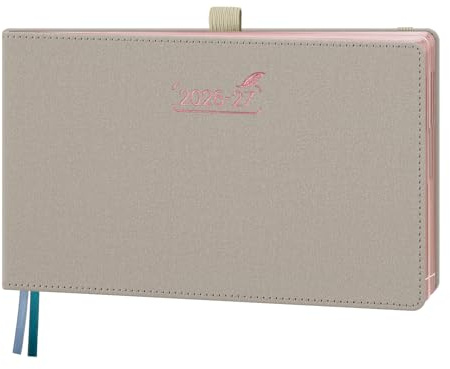 BEZEND Kalender 2026 2027 Wochenkalender Querformat ca.A5 (23 x 14 cm) | 18-Monate Kalender (Juli 26 - Dez 27), PU-Leder Hardcover, 80 GSM Papier, Rose Gold Papierkante, Beige