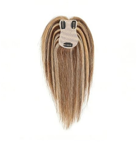 Hrlace Haar Toppers für Frauen Echthaar Topper Natürlich Clip in Haarteil aus-Echthaar Flauschiger Glatter Hair-Topper Zum Einclipsen für Damen Dünner Werdendes-Haarteil Oberkopf P4/27# 20cm
