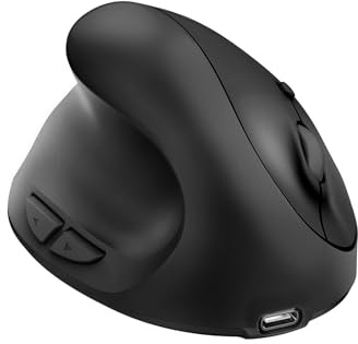 Left Handed Ergonomic Mouse Jiggler,Vertical Wireless & Rechargeable,2.4G USB Carpal Tunnel Lefty Mice with Undetectable Random Movement Keeps PC Laptop Awake-Black