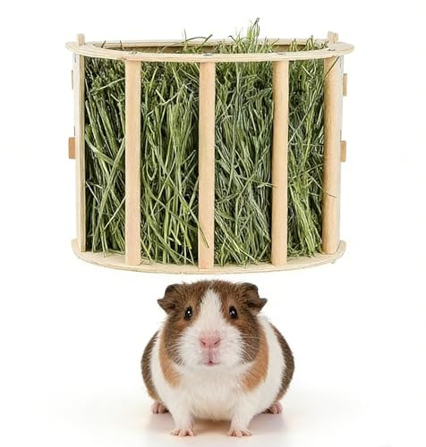 Heuraufe aus Holz für Meerschweinchen und Hasen,25 x 13 x 18.8 cm | Hängende Installation,Raufe Robuste für Heu,Gras Oder Weben Brot
