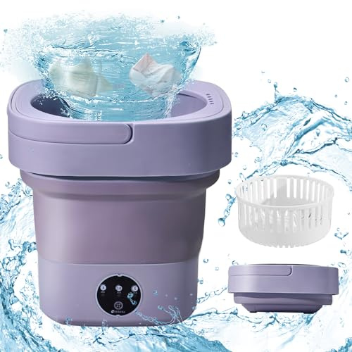 Mini Waschmaschine 12L Faltbar Camping Waschmaschine Tragbare Waschmaschine Reise Waschmaschine mit Schleuder für kleine Wohnungen, Camping und Reisen (Lila)