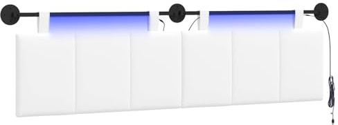 vidaXL Hängendes Kopfteil Mit LED Licht Weiß Stoff, Schlafzimmer, Rechteckig, Modern, Wandmontage, Anpassbares Kopfteil, Ergonomisch, Platzsparend, Akzentpaneel