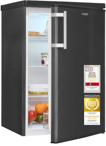 Exquisit Vollraumkühlschrank 127 l | Energieklasse E | LED-Beleuchtung | leise 39 dB | 55 cm breit | Türanschlag wechselbar | KS516-V-H-040E inoxlook-az | Inoxlook-az