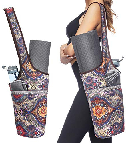 Ewedoos Canvas Yoga Mat Bag Fits Most Mats Yoga Bag with Large Storage Pockets to Hold More Accessories Ideal for Pilates Workout Gifts & Travel