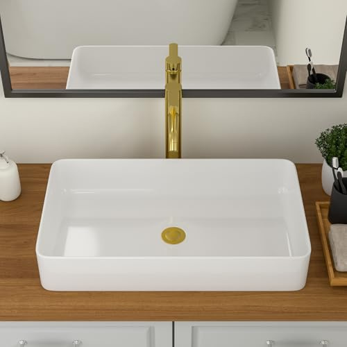 Logmey 24 Bathroom Sink Dorp in 24x14 Large White Vessel Sink for Bathroom Porcelain Rectangule Ceramic Modern Countertop Above Counter Bathroom Vanity Sink Art Basin