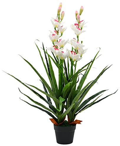 vidaXL Orchidea Cymbidium Artificiale con Vaso 100 cm Verde Pianta Floreale