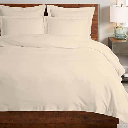 Pizuna Coton peigné Ensemble de Housse de Couette 240x220 cm 2 Personnes Beige, 100% Coton Longue Tige 400 Fils Armure Satin, Housse de Couette de Luxe avec Fermeture à Boutons Beige