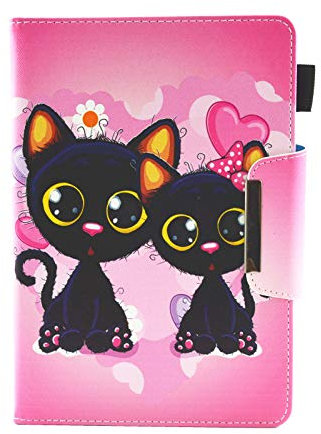 HereMore Cover per 7 Tablet, Custodia Protettiva con Supporto e Tasca per Schede per Fire 7, Huawei MediaPad T3 7, iPad Mini, Lenovo Tab3 7 Essential, Samsung Galaxy Tab 3 Lite 7.0, Gatti Nero