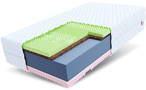 FDM Savona Schaumstoffmatratze 140 x 200 cm 7-Zonen Latex Kokos Matratze Härtegrad H4/H3 (Hart/Mittelhart) 22 cm Höhe Hochelastischer Komfortschaum Zweiseitig Bezug Abnehmbar Waschbar